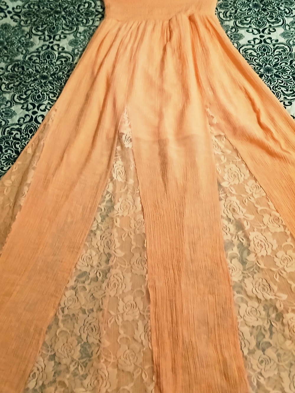 VENUS Peach High-Low Lace-Panel Dress